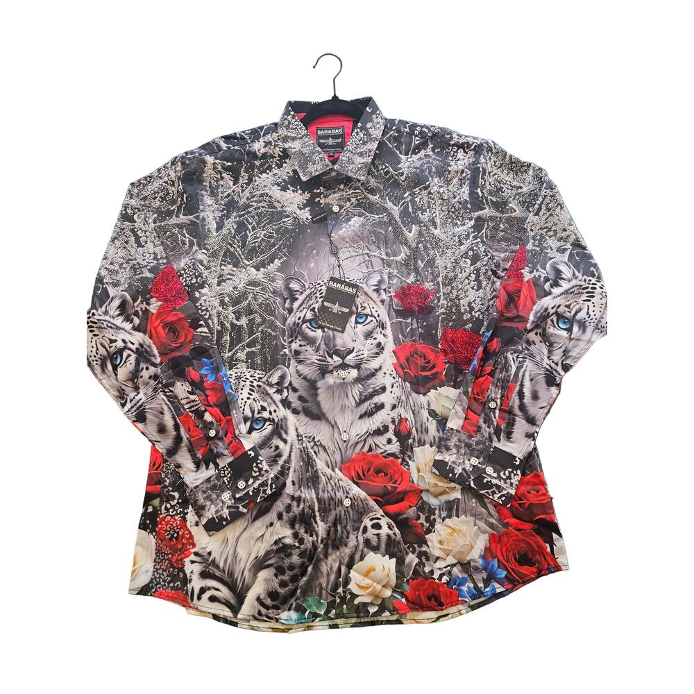 BARABAS Men's Rhinestone Tiger Floral Long Sleeve Shirt – Galgani Menswear